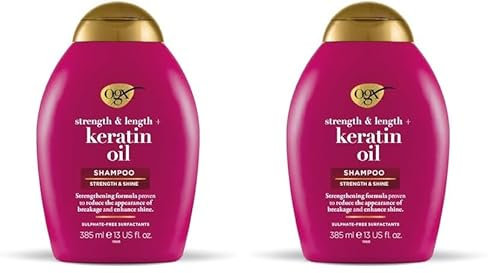 OGX Haarpflege: Stärkendes Anti-Haarbruch-Shampoo mit Keratin Proteinen und Arganöl, Haarpflege Shampoo ohne sulfathaltige Tenside (Packung mit 2 x 385 ml)