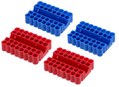 sourcing map 4pcs Plastic Hex Shank Screwdriver Bit Holder Organizer 32 Holes 1/4 Inch Plastic Drill Bits Storage Case for Any 1/4 Hex Shank Metal Driver Bits Use, Red Blue