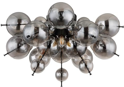 Deckenlampe 3 flammig Deckenleuchte Wohnzimmerlampe Glaskugel rauchfarben schwarz, Metall Glas, 3x E14 Fassungen, DxH 55x28 cm