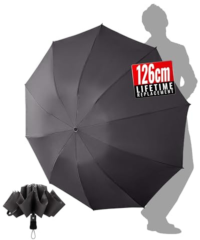 Chakipee Kompakter Reise-Regenschirm, winddicht, stark, automatisch, groß, faltbar, wind- und regenbeständig, tragbarer 210T-Gewebe mit Teflon, 10 Rippen, langlebig, für Herren und Damen