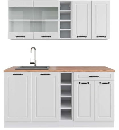 Vicco Singleküche R-Line, Küchenzeile Single, Weiß Landhaus/Weiß, 160 cm, AP Eiche
