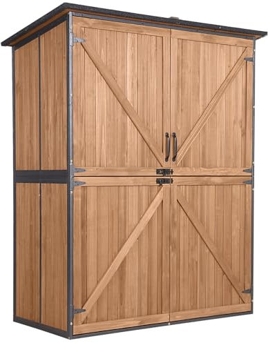 Abri de rangement extérieur, abri de jardin avec sol, maison de rangement avec cadre en métal pour jardin, terrasse, pelouse – Marron