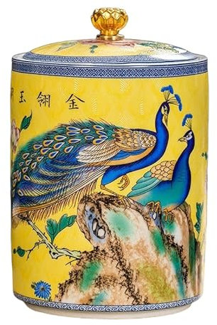 BZSQD Vorratsdosen aus Emaille, Pfau, Keramik, mit Deckel, traditionelle Teedosen, Dosen, Vintage-Porzellan, Küche, Lebensmittel-Vorratsdosen für Süßigkeiten, 220/600 ml