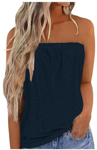 Bandeau Top Damen Atmungsaktiv Summer Tops Sexy Stretch Tube Top Schulterfreies Einfarbige Oberteil Ärmellos Casual Strand Trägerloses Top Rückenfreies Oberteil Party Loose Backless Top
