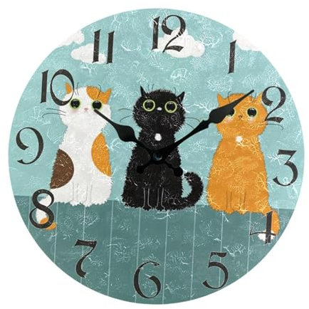 Fenteer Lustige Katzen-Wanduhr, Hängeuhr, Kunst, dekorative Bauernhaus-Dekorationswanduhr, geräuschlose Wanduhr für Wohnzimmer, Badezimmer, Stil c
