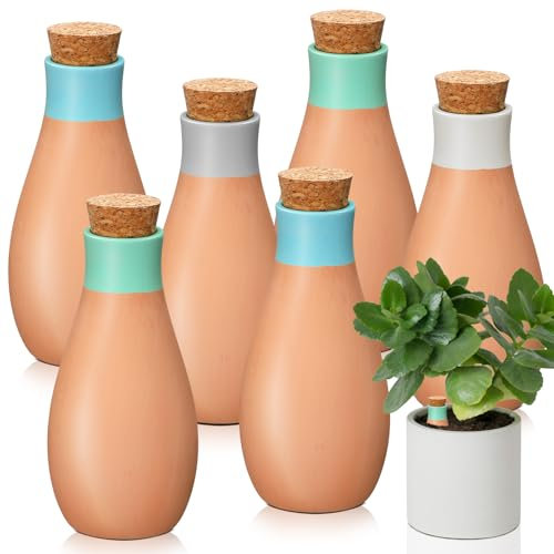 Tioncy Ollas Terracotta-Bewässerungstöpfe, groß, selbstbewässernd, Pflanzgefäßeinsatz, automatisches Wassersystem, Bewässerungskugeln für Innen- und Außenbereich, 6 Stück
