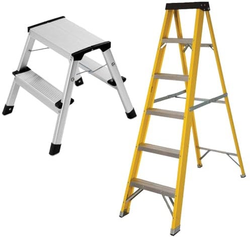 Excel Heavy Duty Fibreglass 5 TreadLadder with 2 Step Hop UpLadder, Heavy Duty 5 Treadsladder, foldableladder, foldingstepladder, lightweightstepladder, fibreglassstepladder, 2 Tread Folding