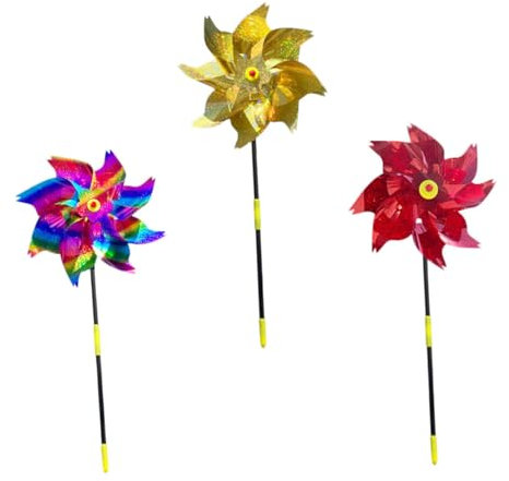 CIYODO 3pièces Moulins à Vent Réfléchissants Lot pour Extérieur Jardin Et Balcon Dispositif Anti-Oiseaux Effet Brillant Rouge Jaune Dégradé