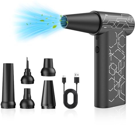 Motore Senza Spazzole 180000RPM, 180W Elettrico Rimuovi Polvere Aria Compressa Senza Fili, 4 Marce Soffiatore Aria Compressa 8000mAh, Mini Soffiatore di Polvere Elettrico Aluminum per PC, Auto, Puliz