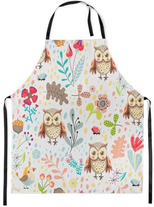 Homewish Kawaii Eule Schürze, Nette Eulen Blumen Gedruckte Kochschürze, Cartoon Tiere Vögel Wildlife Küchenschürze Zum Kochen Garten, Rosa Blaue Blumen Kochschürze Für Kinder Teens