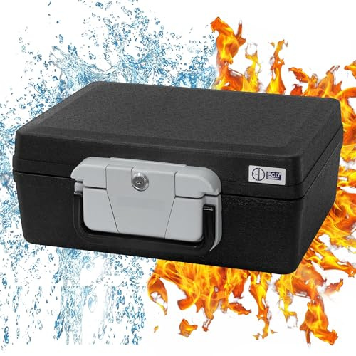 ECD Germany Caja de Seguridad para Documentos DIN A4 39x33x16cm 7L Archivador Ignífugo e Impermeable con Asa y Cerradura Incluye 2 Llaves Ideal para Almacenar, Organizar y Proteger Papeles y Archivos