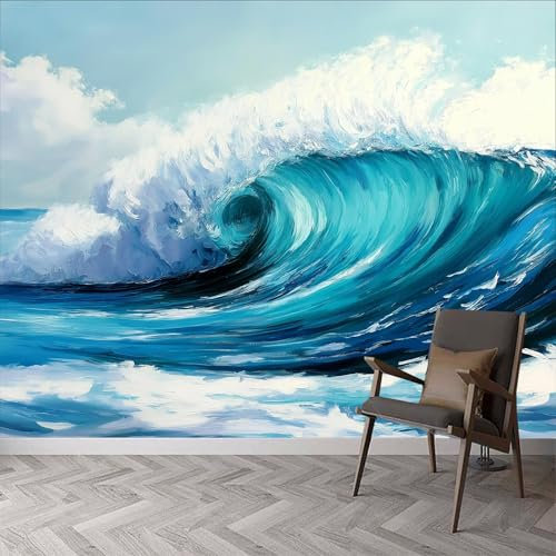 Papier Peint Panoramique Peinture à L'Huile Vagues Peinte Murale, Peinture à L'Huile Art Vagues Murale, 300 x 210 cm (L x H) Photo Murale pour Salon Chambre d'enfants Restaurant Décoration Murale