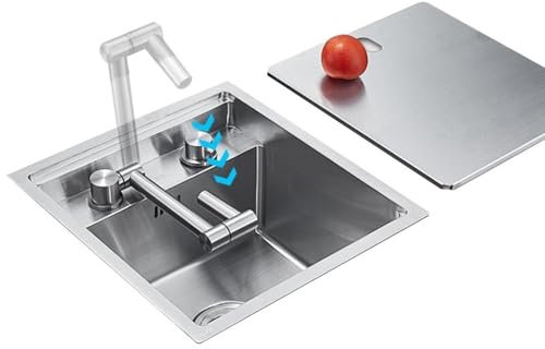 TYYCKJ Einbauküche aus Edelstahl mit Faltbarer Wasserhahnabdeckung, kompakt, Mini für Wohnmobil, Restaurant, Bar, Heimgebrauch, Geschirrspülbecken für kleine Räume (Silber, 32 x 43 x 23 cm)