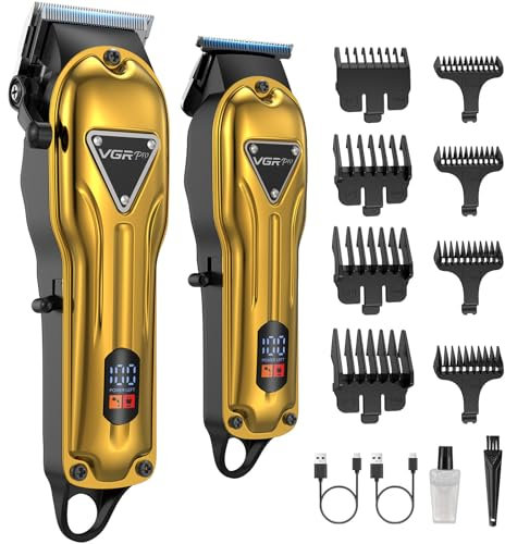 Vgrpro Haarschneidemaschine Profi,Schnurlose Haarschneider Herren und Trimmer Herren Set, Haarschneide set mit langer Akkulaufzeit, elektrischer Haartrimmer für die Familie,Barbier, Friseur (Gold)