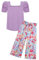 Arshiner Girls Clothing Sets Kids Fashion T-shirts with Trousers Set Puff Sleeves Top with Printed Trousers Set Summer Casual Outfits for Girls 11-12 Years 150 Violet