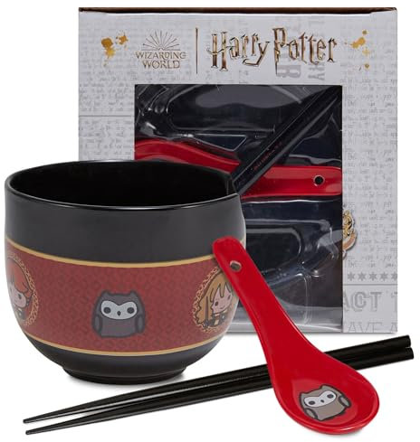 Culture Fly Harry Potter Microwave Ramen Bowl Set with Chopsticks and Spoon, 16 oz Ceramic Instant Noodle Bowls with Chopsticks, Ramen Noodle Bowl, Rice Bowl Anime Gifts for Men