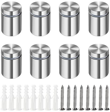 Lyeteung 8 Stücke 19×25 mm Schilder Abstandshalter, Edelstahl Schilderhalter Werbeschraube, Werbung Schrauben Abstandshalter, Glasabstandsbolzen mit Schrauben und Spreizrohr, für Schilder Displays