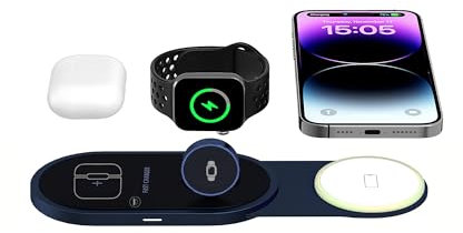 COCIVIVRE 3 in 1 Wireless Charger for Magnetic,Travel Foldable Charging Station Compatible with iPhone 16/16 Pro Max/15/14/13/12/11,Apple Watch 10/Ultra 2/9/8/7/6/SE,Air Pods Pro/4/3/2(Dark blue)
