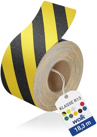 wolk Antirutsch Klebeband Gelb/Schwarz R13 – 100 mm, selbstklebend | Rutschfestes Warnband für Treppen, Rampen & Böden – BGR 181, Innen & Außen, 18,3 m Rolle