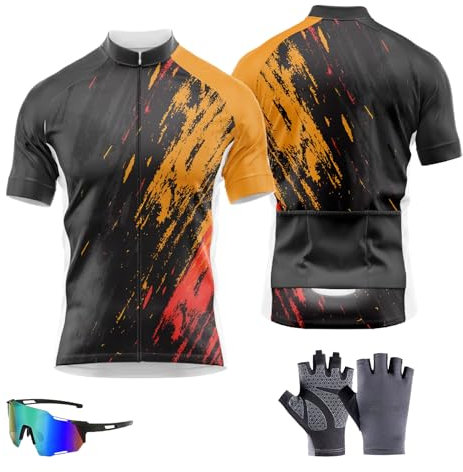 FLYIFE Maglie estive da Ciclismo Magliette da Ciclismo da Uomo T-Shirt Corta Top Abbigliamento Maglie da Ciclismo Camicia da Mountain Bike MTB Traspirante con 3 Tasche Posteriori (XXL,TYP-4)