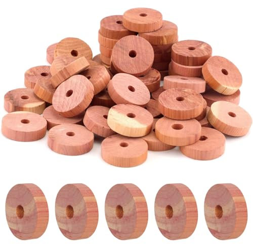 OUDQFCJ 24 Stück Zedernholz Ringe - Natürlicher Mottenschutz, 100% Naturprodukt, Hervorragende Mottenabwehr für Kleiderschrank