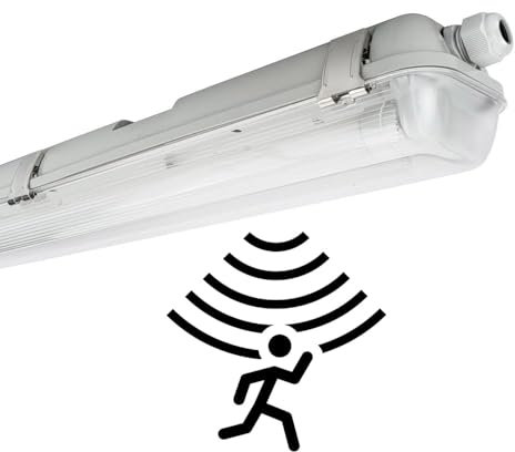 NCC-Licht 6 x LED Feuchtraumleuchte Wannenleuchte 150cm IP65 2 x 22W T8 4000K Neutralweiß durchgangsverdrahtet, Deckenlampe für Keller Werkstatt Garage mit Sensor