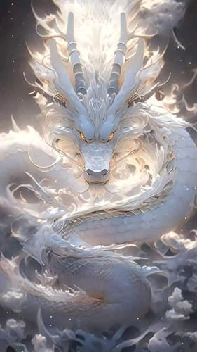 5D Kit de Diamond Painting Completo dragón Blanco, Pintura Diamante para Adultos y Niños, Cuadro Diamante Completo DIY con Diamantes de, Kit de Pintura de Diamantes para Decoración del Hogar (30x50cm)