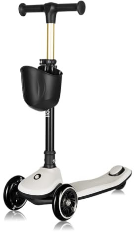 LIONELO MEY Kinder-Balance-Roller ab 3 Jahren bis 50 kg, dreirädriger Kinder-Roller mit Höhenverstellung, rutschfestes beleuchtetes Trittbrett und LED-Räder, Korb