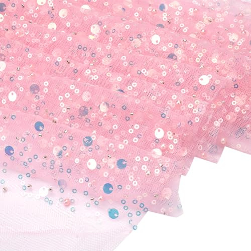 FINGERINSPIRE 0.91 m Rosa Glitzer Tüllstoff Mit Pailletten Und Perlen 1.3 m Breiter Glitzernder Polyester Netzstoff Für Partykleider Hochzeitsdekoration Und Kostüme Zum Selbermachen