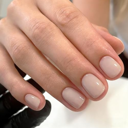 24 Stück Nägel zum Aufkleben Kurz, Square Nackte Hautfarbe Einfarbige Glossy Fake Nails Kunstnägel mit Nagelkleber, Glänzend Reine Farbe Press on Nails, Full Cover Künstliche Nägel für Frauen (Nude)