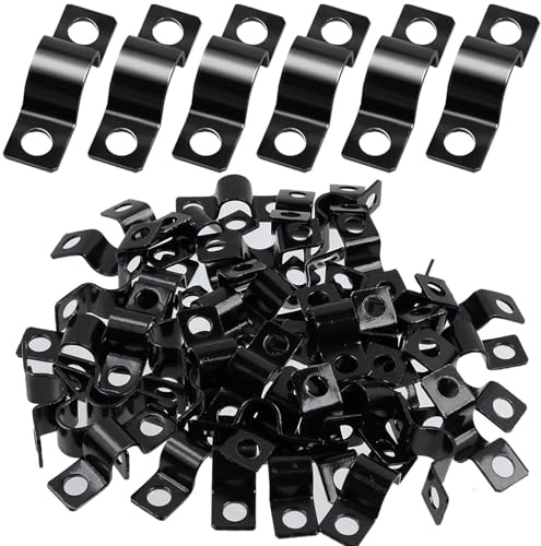 HORREX 60 Pcs Pipe Strap Clamps, 2 Holes Fixation, U Shape Pipe Brackets, Heavy Duty Galvanized Q235 Carbon Steel, Pipes Mounting Brackets Conduit Clips for Water Gas Pipes Cable Fixing 6 mm