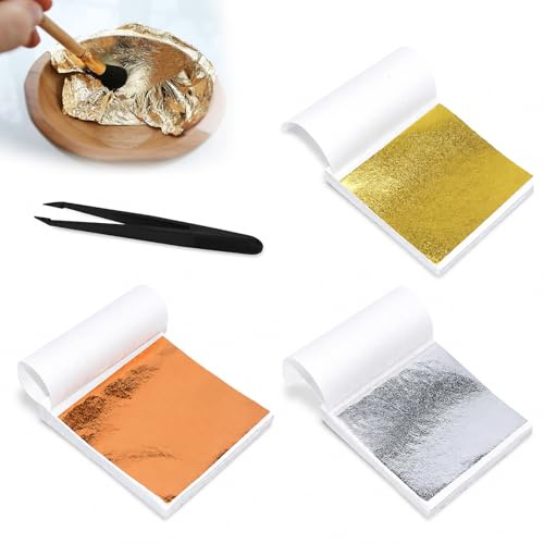 300 Blatt Blattgold Zum Basteln,Imitation Blattgold,Blattsilber,Blattgold | Goldpapier Zum Basteln,Goldfolie Zum Basteln,Für Diy Crafting Dekoration Gold Silber Roségold(9 * 9cm)