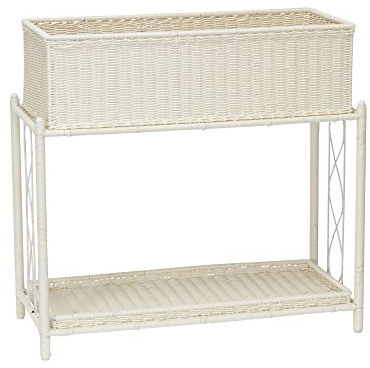 Household Essentials Indoor Outdoor Resin Wicker Planter Stand, White