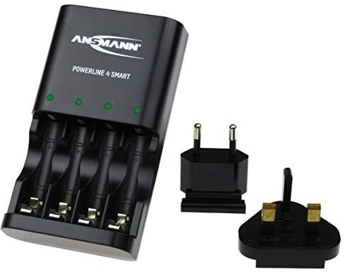 ANSMANN Powerline 4 Smart AA & AAA Battery Charger For NiMH NiCD Rechargeable Batteries with UK Plug and Multi LED Colour Display - Fast Individual Charging and Monitoring - 3 Yr Warranty