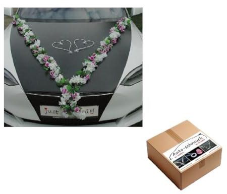 MEHRBLUTIGE Girlande Braut Paar Rose Orchidee Kamelie Deko Dekoration Hochzeit Car Auto Wedding ®Auto-schmuck Deko PKW (Violett)