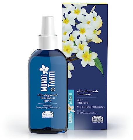 Helan, Monoi de Tahiti - Olio Doposole Corpo Spray con Olio di Mandorle Dolci e Riso Nutriente, Olio Corpo Profumato e Illuminante Dopo Sole per Pelle Morbida, Fissa e Prolunga Abbronzatura, 150 ml