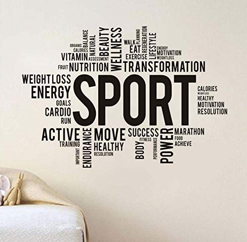 xlei Wandaufkleber Sport Gym Worte Wandtattoo Vinyl Aufkleber Fitness Wasserdichte Wandaufkleber Kunst Design Aufkleber Für Wohnzimmer Decor84X58Cm