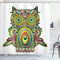 ABAKUHAUS Eule Duschvorhang, Owl Eye, Stoffliches Gewebe Badezimmerdekorationsset mit Haken, 175 x 180 cm, Weiss Mehrfarbig
