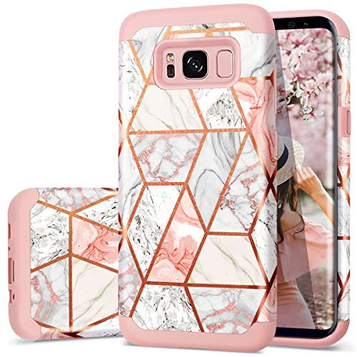 Fingic für Samsung S8 Hülle, Galaxy S8 Hülle, Samsung Galaxy S8 Hülle Marmor Glitzer Dual Layer Schutz Harte PC Soft Silikon Hybrid Stoßfest Anti Kratzer Robuste Bumper Handyhülle für S8 Cover