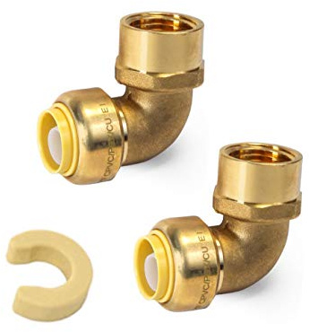 (Pack of 2) EFIELD Push-fit 1/2 x1/2 FNPT Female Threaded Elbow Fittings Push to Connect Pex, CPVC, 1/2 Inch with a Disconnect Clip,(PF123-2PCS)