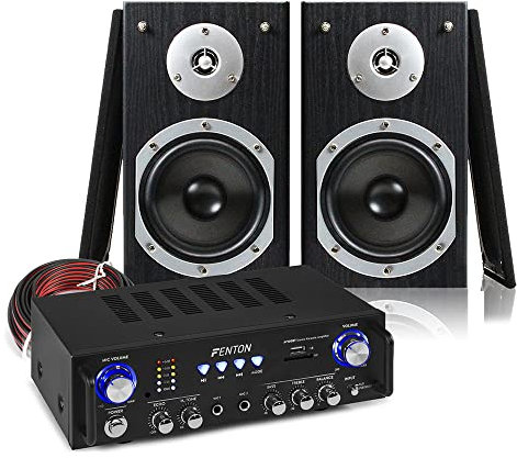 Fenton SHFB55B 5 Hi-Fi Bookshelf Speaker Set with AV100BT Stereo Amplifier, 180W Bluetooth Audio System for Home, Powerful Sound, Compact Design, Ideal for Music, Movies, and Gaming