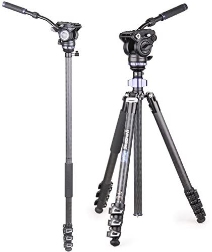INNOREL 72 inches 10 Layers Carbon Fiber Video Tripod Kit, MT70C Professional Tripods with CNC Aluminum F60 Hydraulic Fluid Head Convertible to Monopod for DSLR, Camera, Video, Camcorder
