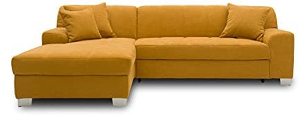 DOMO. collection Ecksofa Capri, Sofa in L-Form mit Schlaffunktion, Couch, Polsterecke, Eckcouch, Schlafsofa 239 x 152 x 75 cm (BxTxH), mango gelb