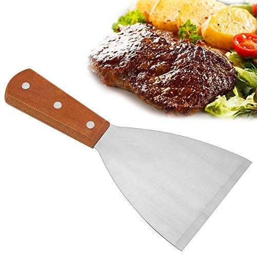 Espátula para bistec de acero inoxidable, mango de madera, antiadherente, resistente al calor, parrilla para barbacoa, espátula para bistec, herramienta de cocina giratoria para cocina, restaurantes