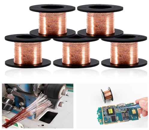 Filo di rame smaltato, 5 pezzi Filo per avvolgimento magnete smaltato da 0,1 mm, Filo smaltato conduttore, con strato di isolamento, per bobine strette di filo isolato