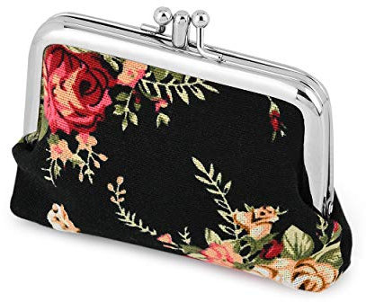 SCSpecial Mini Geldbörse Damen Kleingeldbörse Retro Floral Reiseportmonaie Coin Purses Kiss Lock Leinwand Mini Geldbeutel