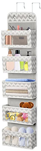 Yitriden Over The Door Organizer,Hanging Storage Bag with 5 Clear Window Pockets,Wardrobe Storage Organizer Foldable for Toys, Magazine, Purses, Keys, Sunglasses, Hat,Sock(Stripe)