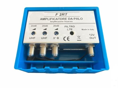 Vsnetwork Amplificador de antena de TV de poste con filtro Lte/5G, ganancia máxima de 20 dB ajustable, amplificador de antena de TV 2 entradas UHF + 1 VHF, bandas separadas