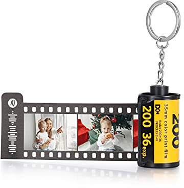 ALBERTBAND Porte-Clés Personnalisables Photo x5/8/10/15/20,Porte-clés Album Photo caméra Film Rouleau,Cadeau d'anniversaire de Noël Rétro pour Papa Maman Amant Ami (Code Spotify-10pcs)