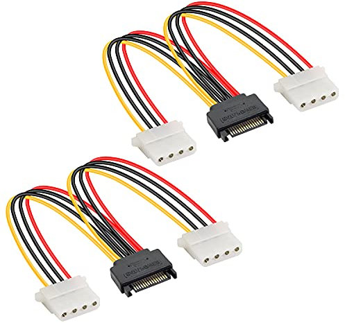 GELRHONR Molex Power Supply Splitter, SATA 15 Pin a Dual 4 Pin Cavo di Alimentazione per HHD/SSD/DVD RW/Hard Drive-2PCS